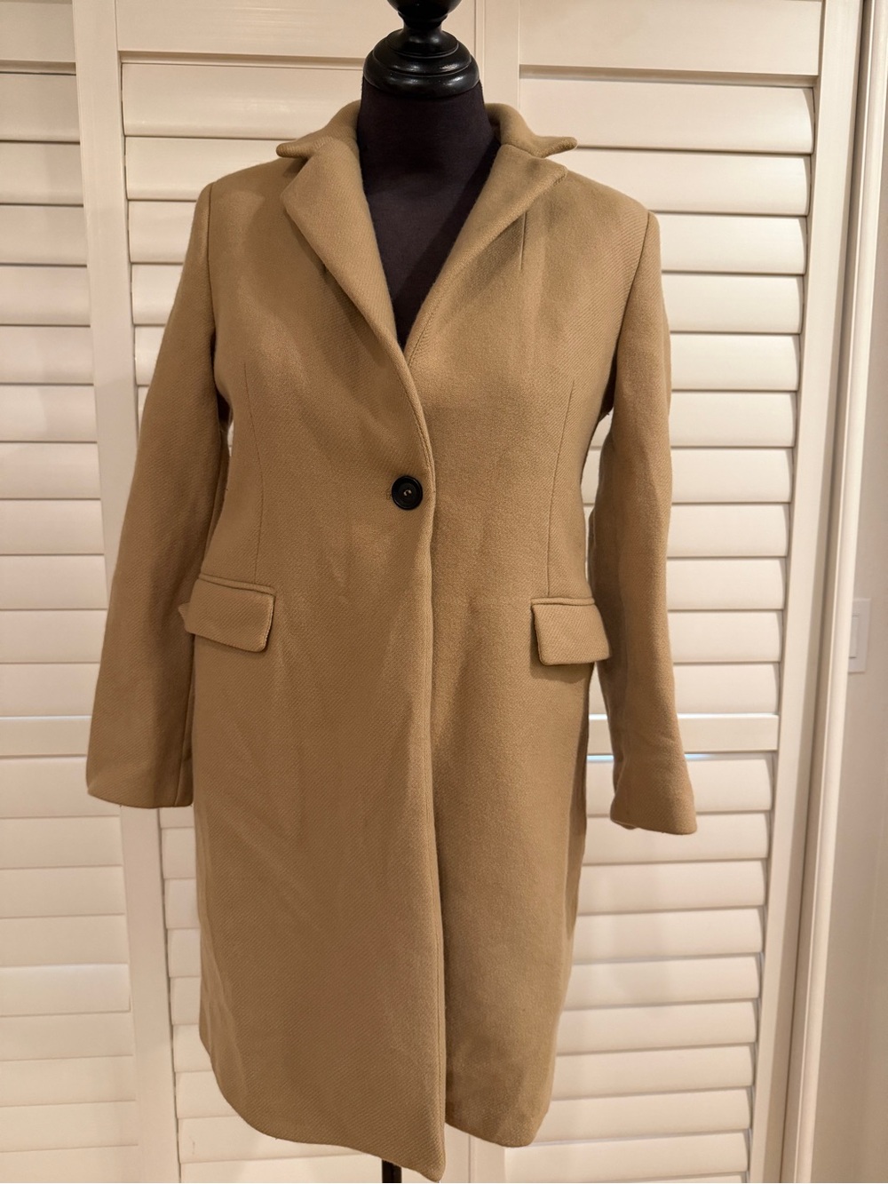 ZARA Womens Camel Single-Button Wool-Blend Coat